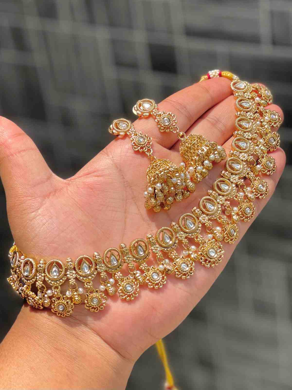 Beautiful Premium Quality Matt Gold Plated Original Brass Polky Necklace With Beautiful Jhumkie ... 